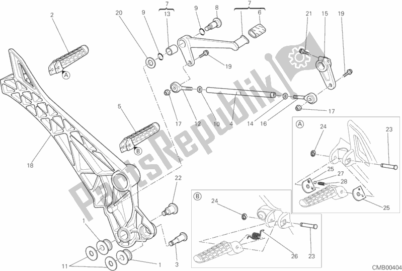 All parts for the Footrests, Left of the Ducati Monster 795 ABS Corse Stripe CHN-Thailand 2015